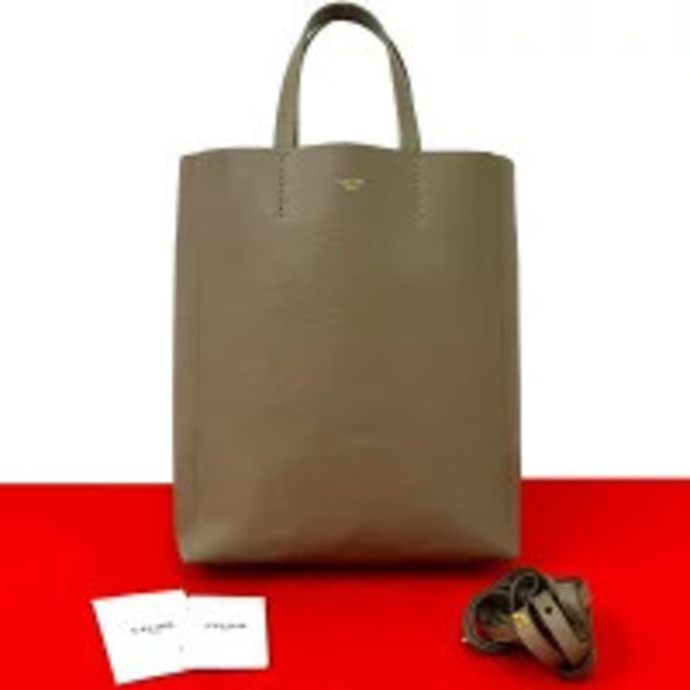 Celine Vertical Cabas Leather Shoulder Bag Handbag Beige